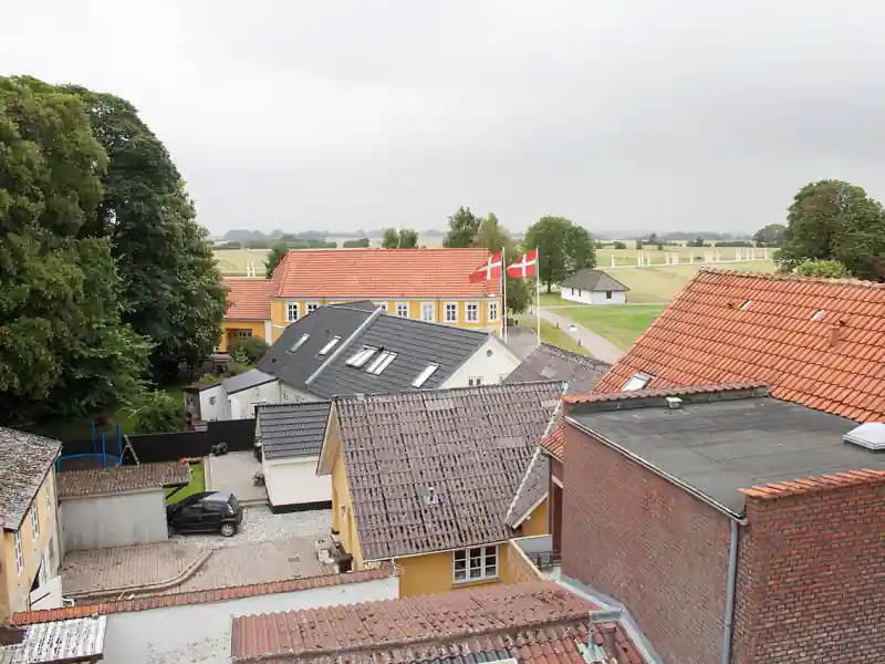 View from the top of the Kongernes Jelling, houses of Jelling, July 2015 – Jelling
